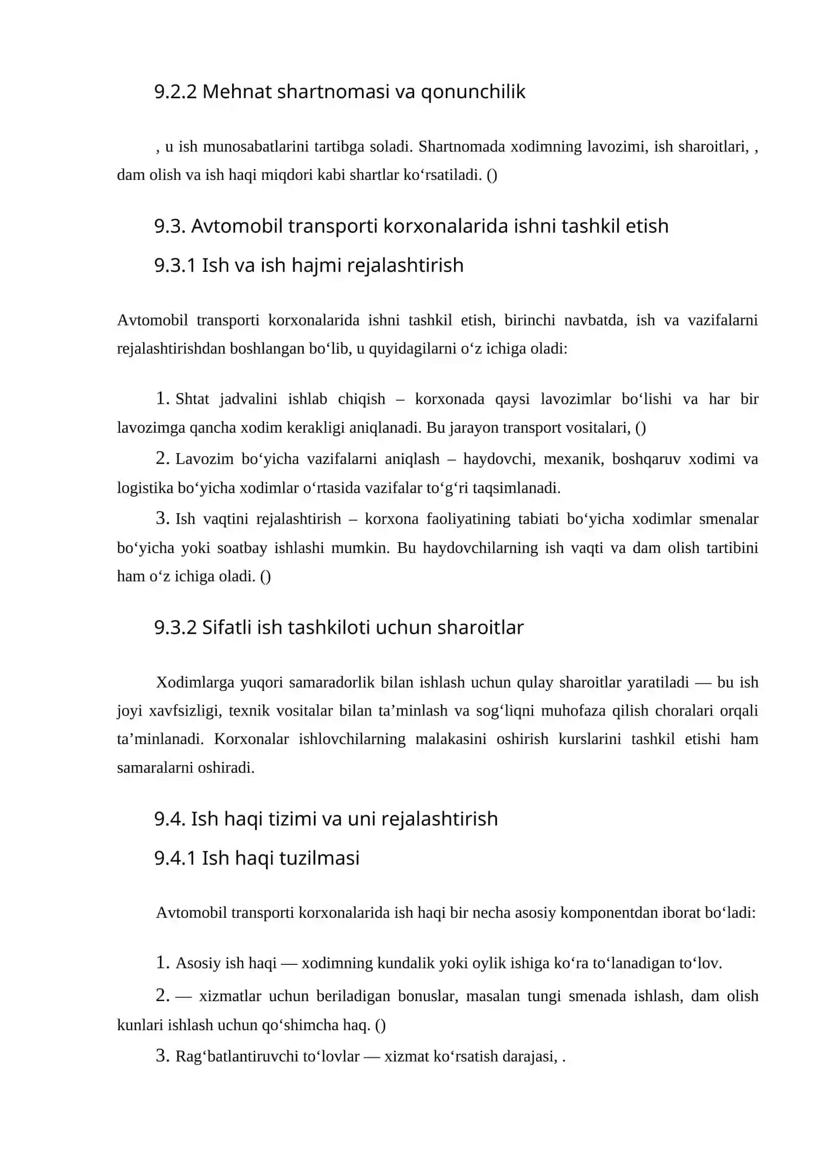 O‘ZBEKISTONDA XUSUSIY AVTOMOBIL TRANSPORTI KORXONALARIDA ISH VA ISH HAQINI TASHKIL ETISH VA REJALASHTIRISH 2