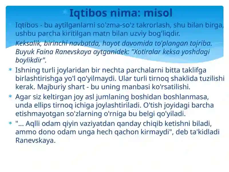 Iqtibos-nima: misol 2