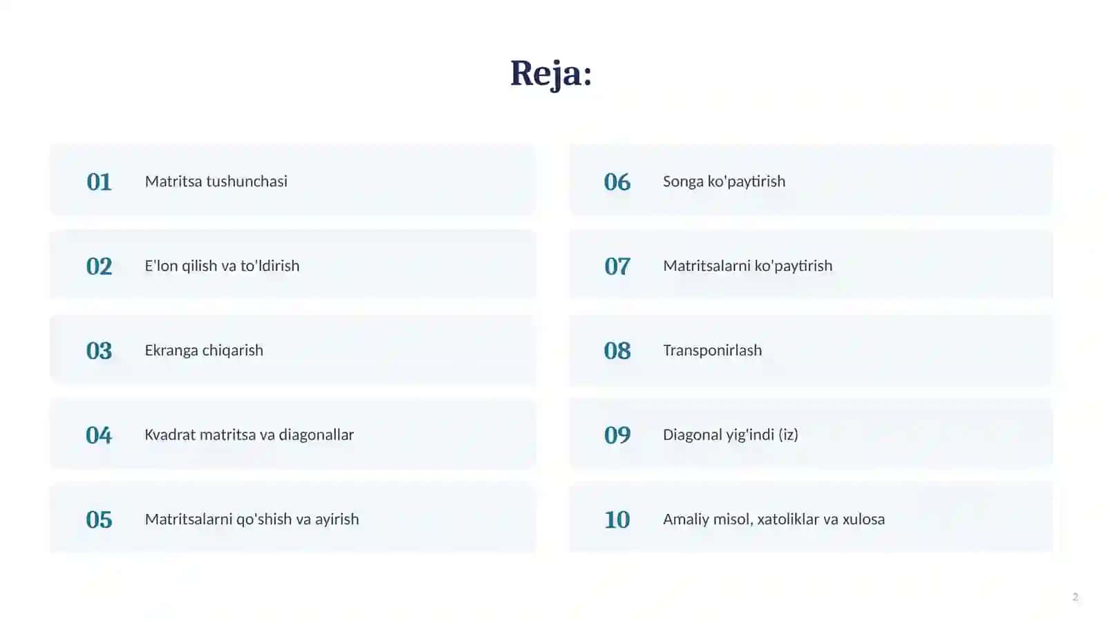 Matritsalarni tashkil etish 2