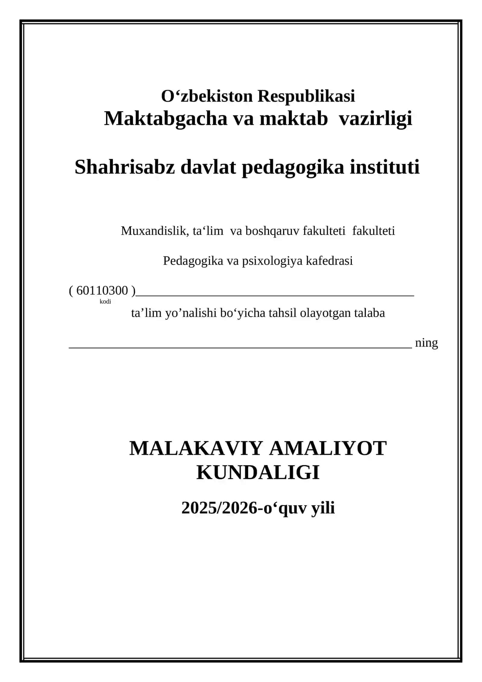 Amaliyot kundaligi Tayyori 2
