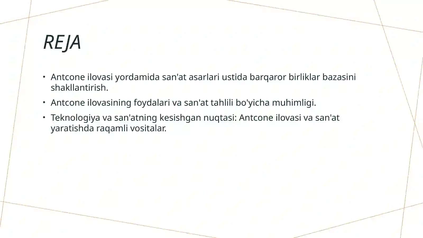 Antcone ilovasi yordamida badiiy asardagi barqaror birliklar bazasini shakllantirish. 2