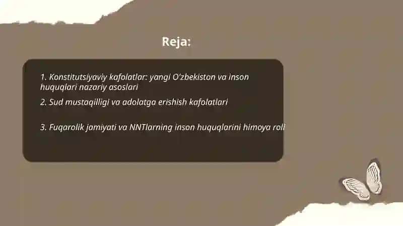 Yangi O'zbekistonda inson haq-huquqlar va erkinliklari kafolatining yaratilishi 2