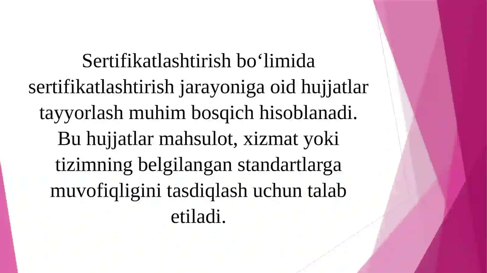Sertifikatlashtirishbo‘limi: Sertifikatlashtirishga oid hujjatlar ni tayyorlash 2