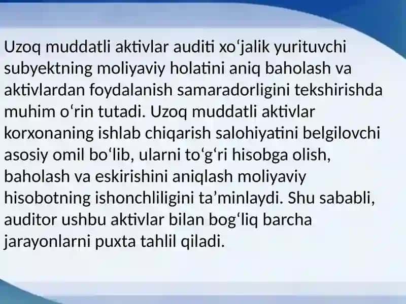 Uzoq muddatli aktivlar auditi 2