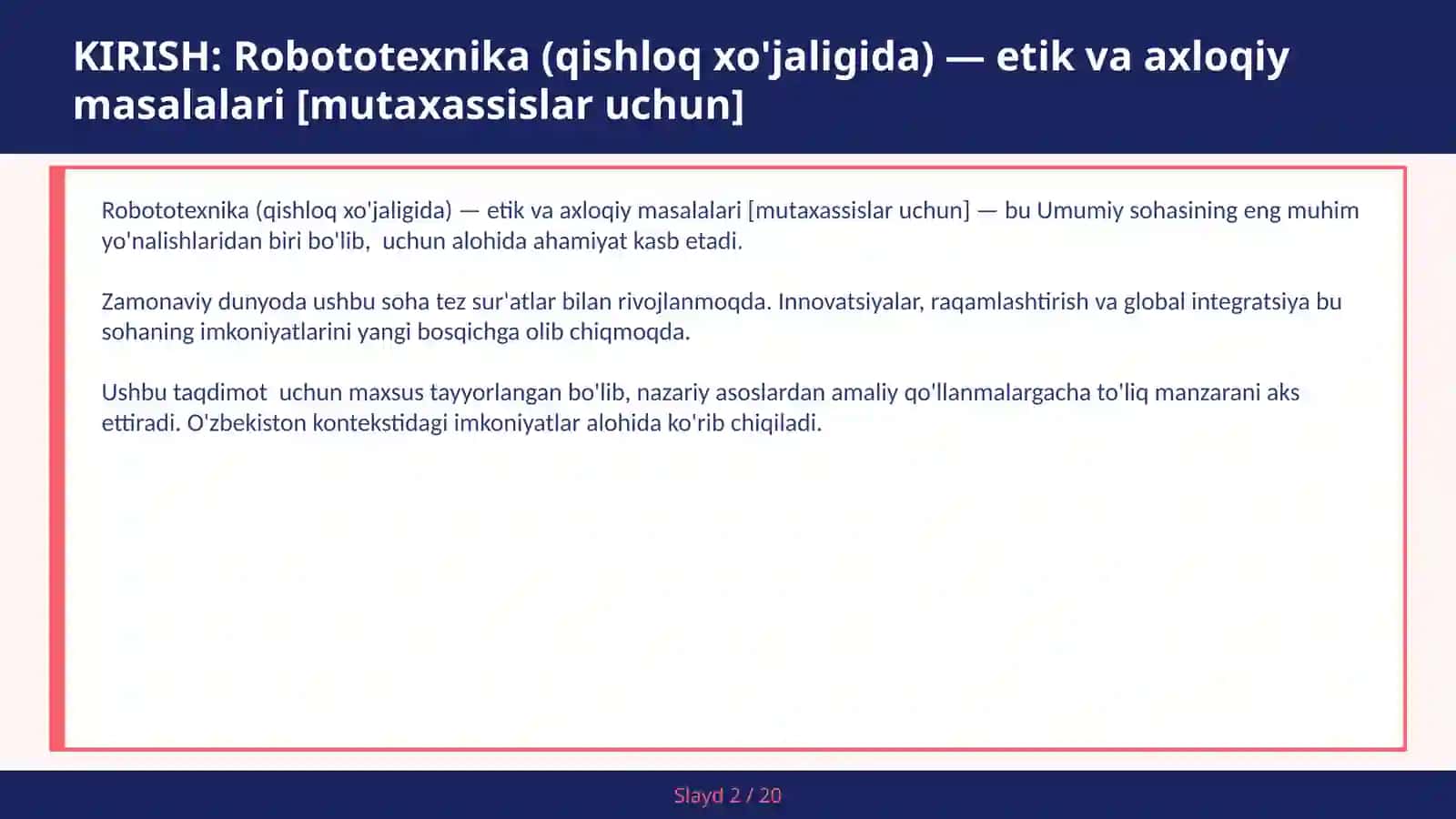 ROBOTOTEXNIKA (QISHLOQ XO'JALIGIDA) — ETIK VA AXLOQIY MASALALARI [MUTAXASSISLAR UCHUN] 2
