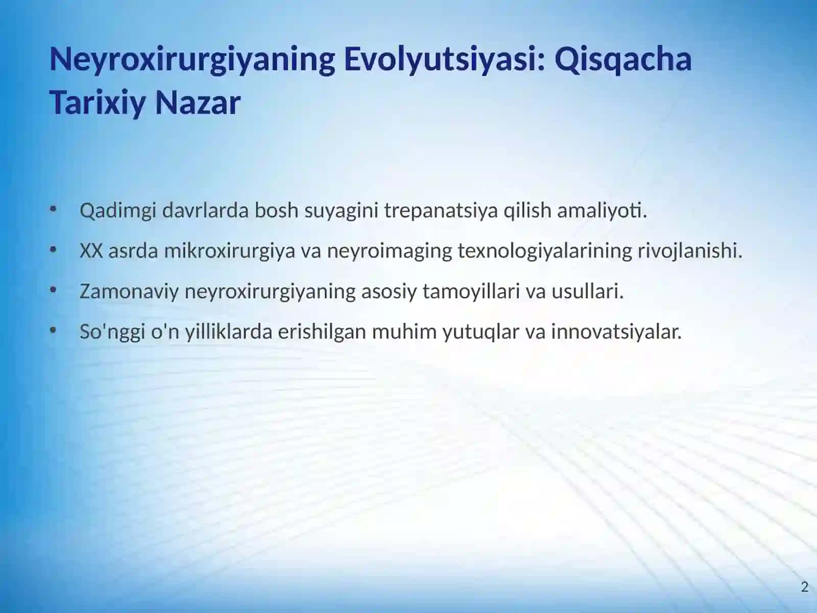 Neyroxirurgiyadagi Zamonaviy Yutuqlar va Istiqbollar 2