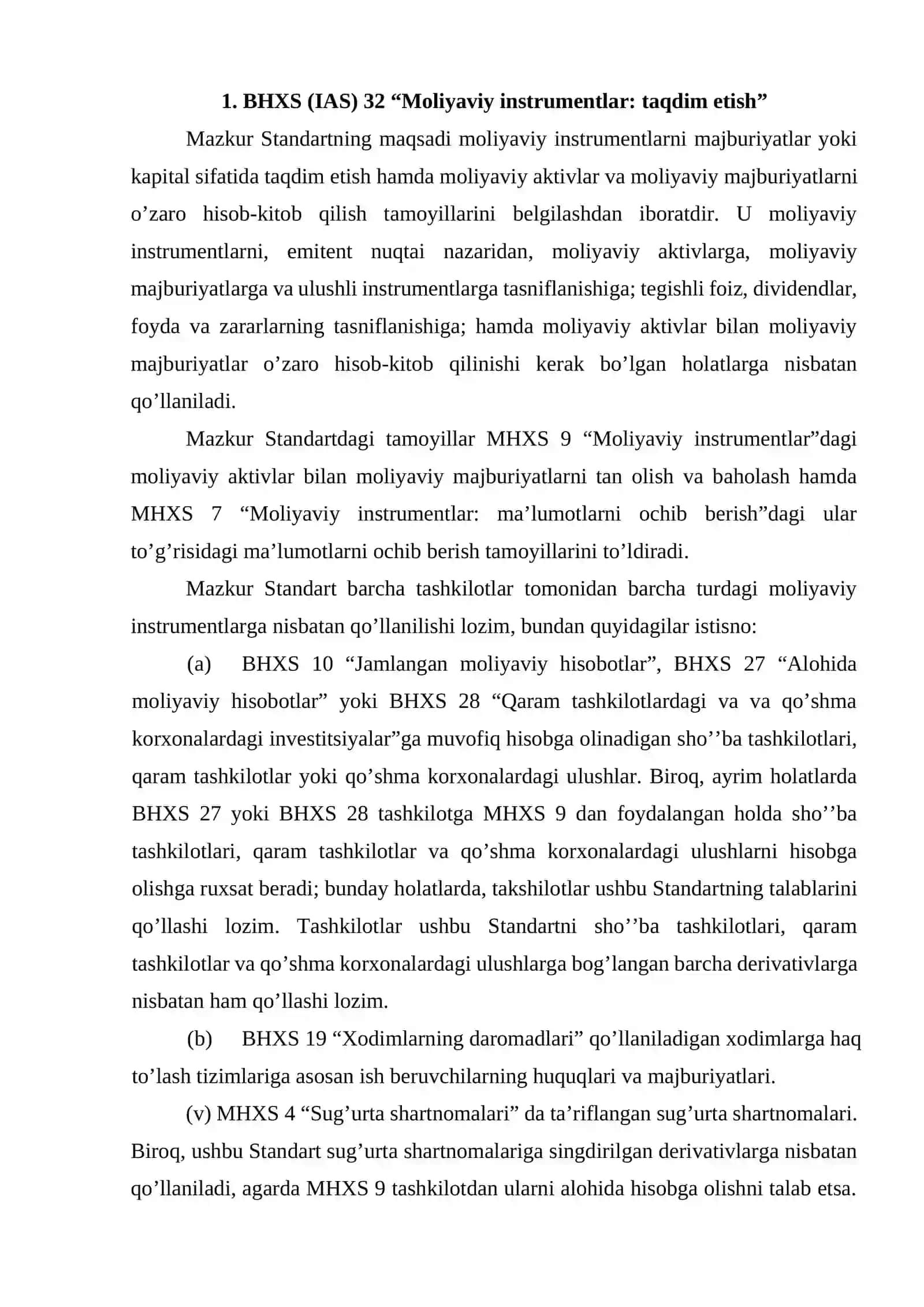 BHXS (IAS) 32 “Moliyaviy instrumentlar: taqdim etish” 2