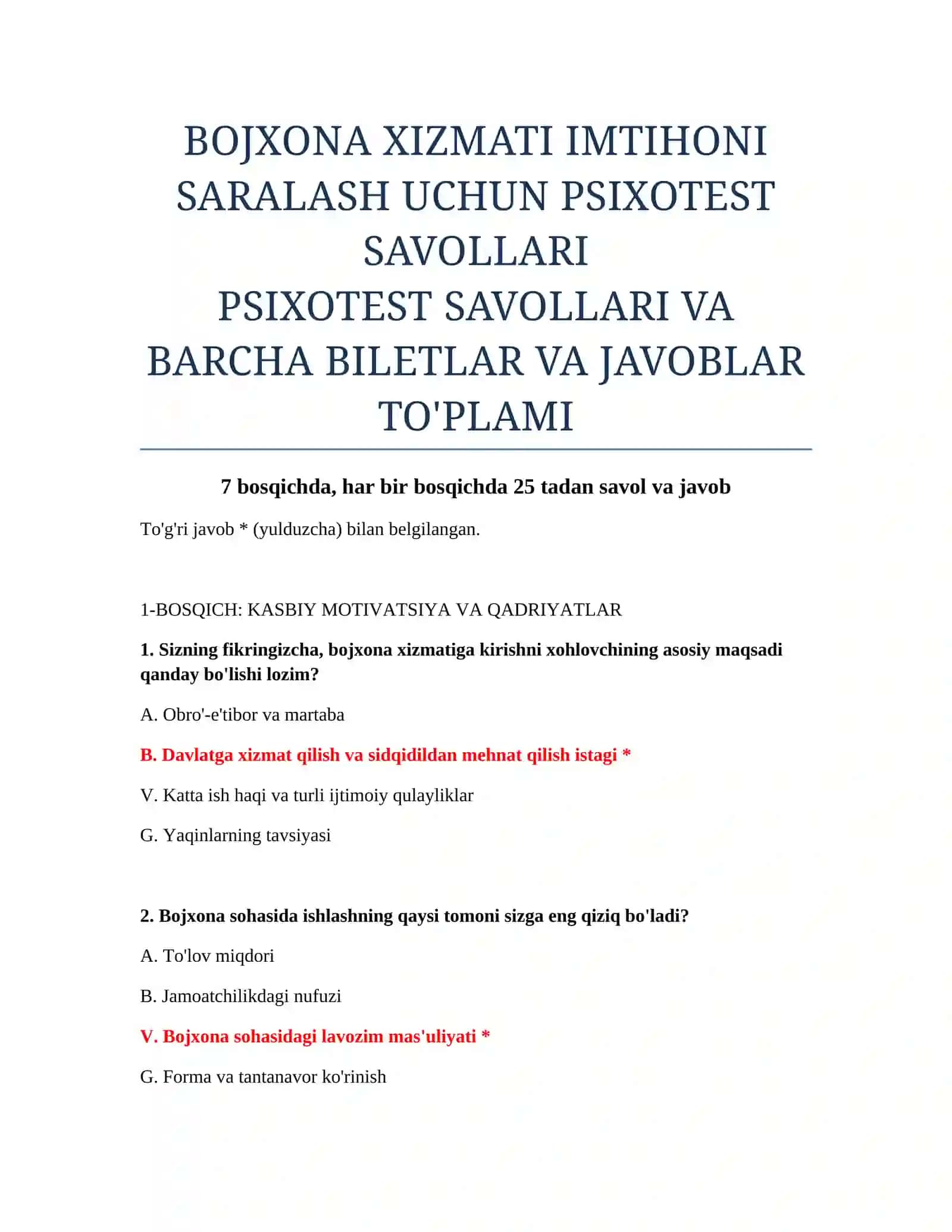 PSIXOTEST SAVOLLARI 2