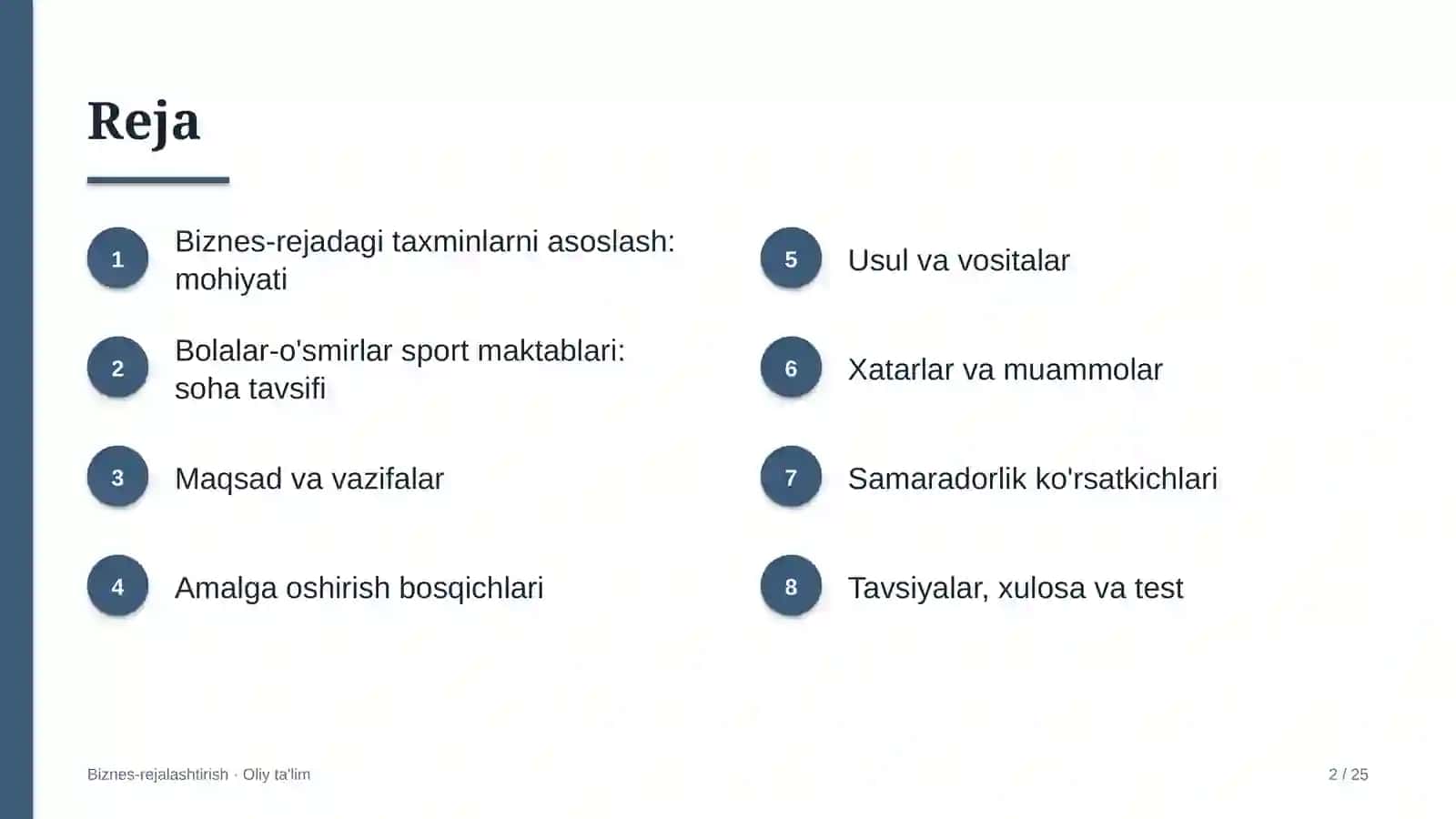 Bolalar-o'smirlar sport maktablarida biznes-rejadagi taxminlarni asoslash 2