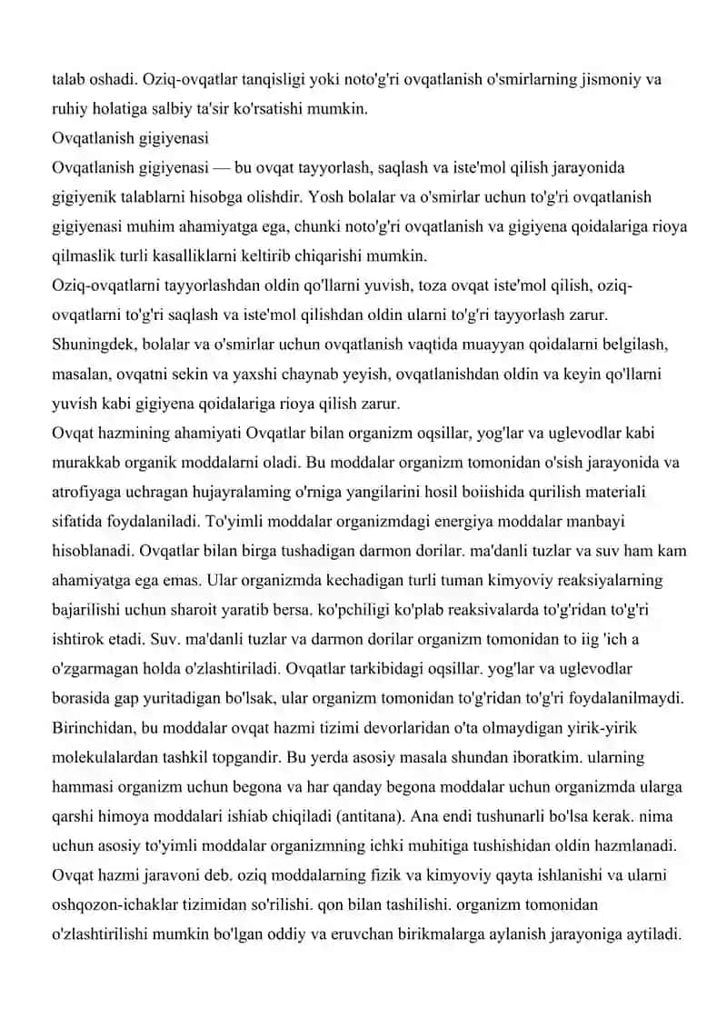 Ovqat hazm qilish va ovqatlanishning yoshga oid fiziologiyasi va gigiyenasi 2