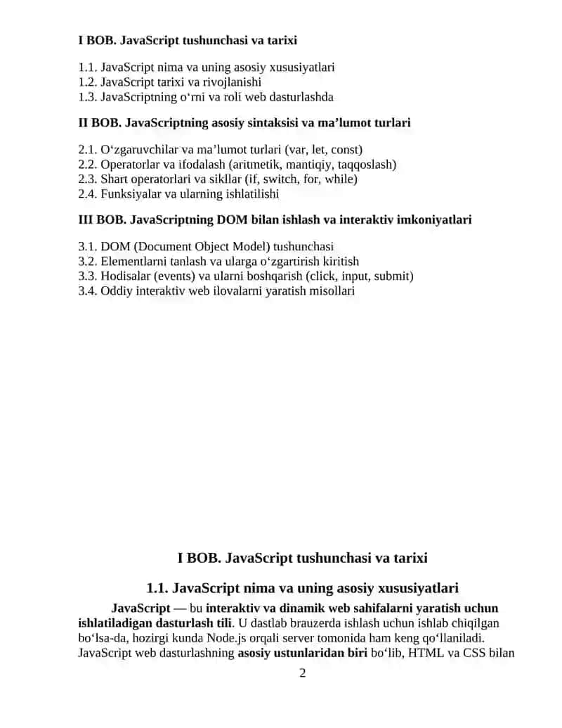 JavaScript dasturlash tiliga kirish 2