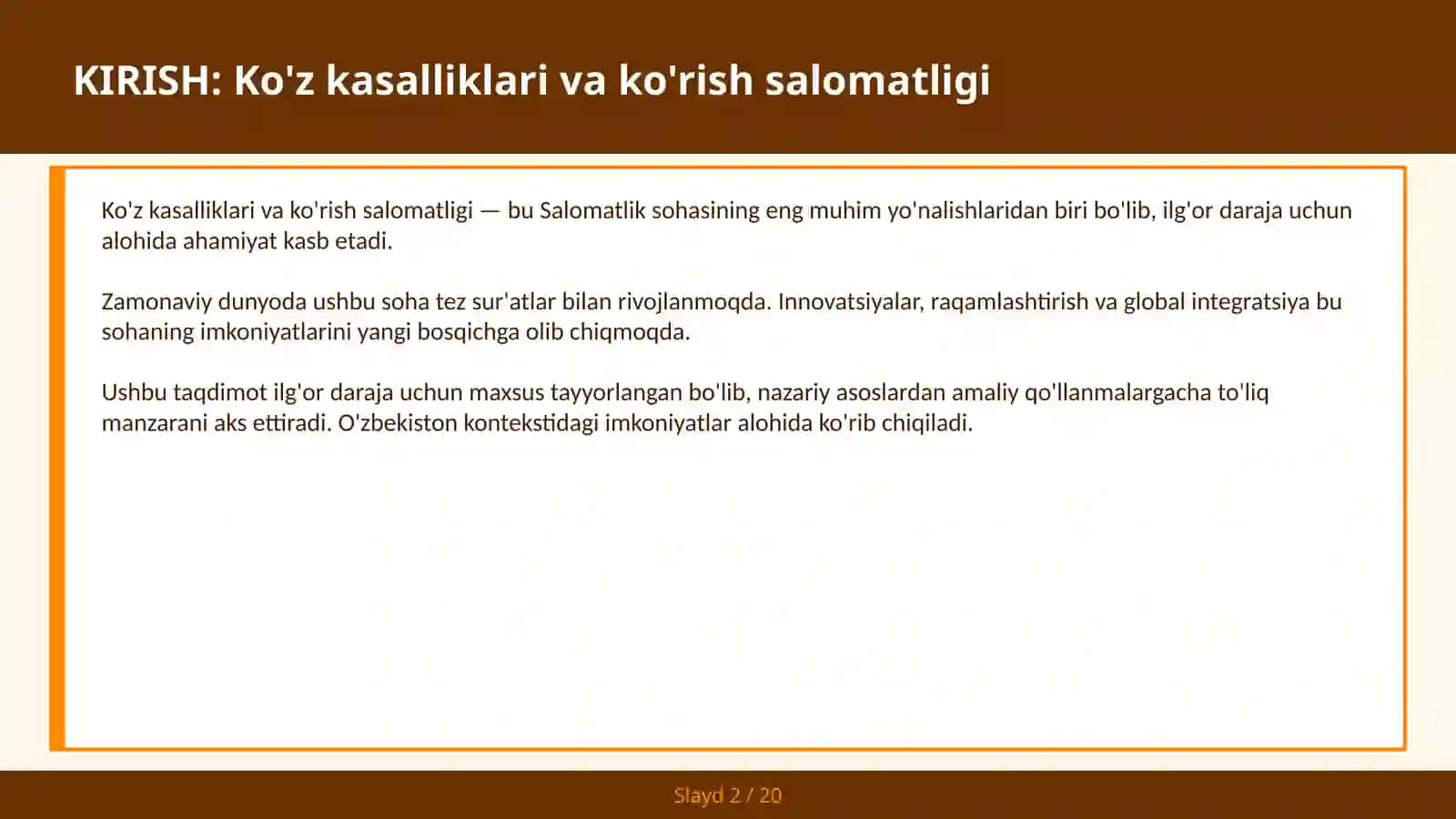KO'Z KASALLIKLARI VA KO'RISH SALOMATLIGI 2