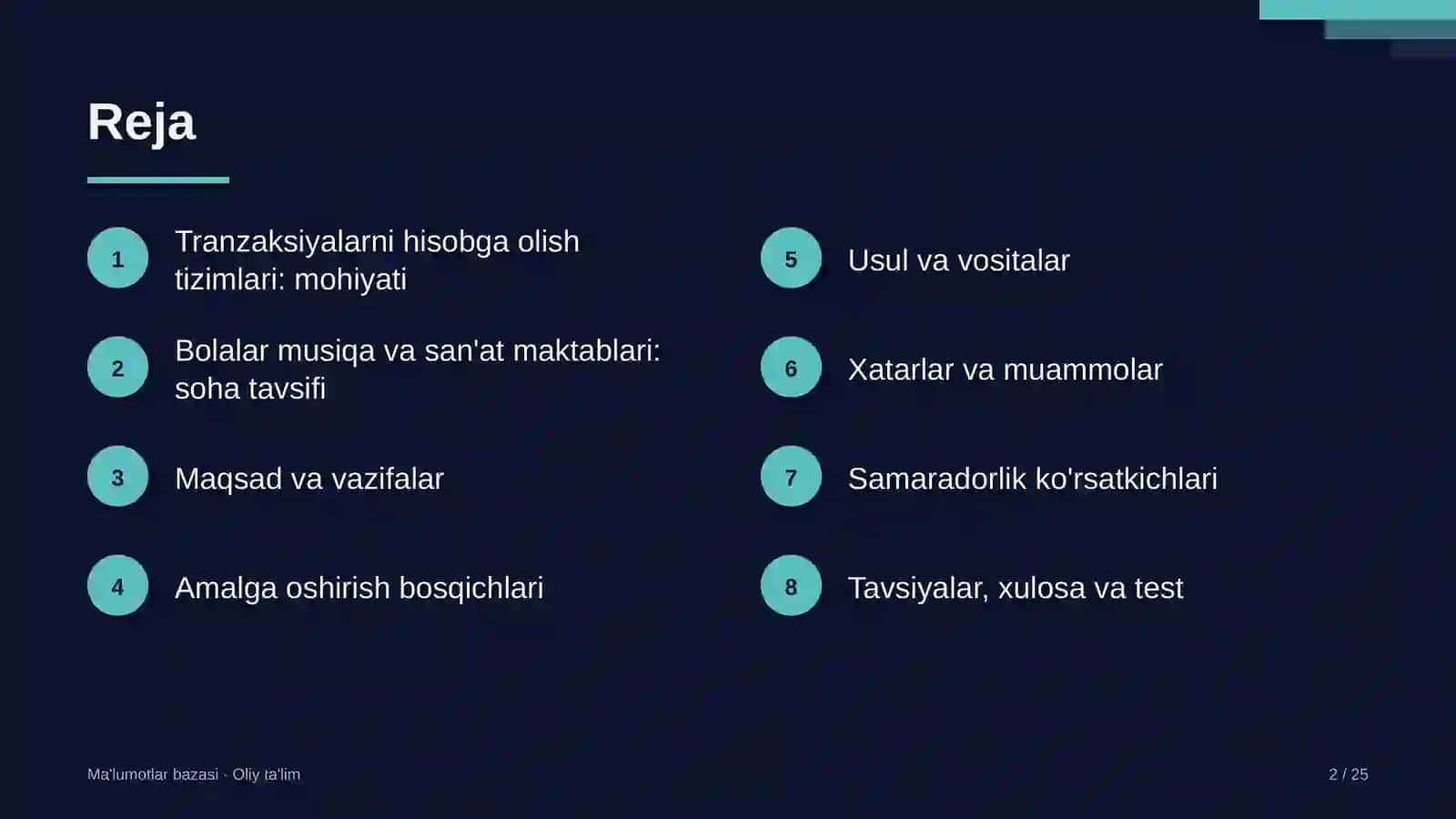 Bolalar musiqa va san'at maktablarida tranzaksiyalarni hisobga olish tizimlari 2