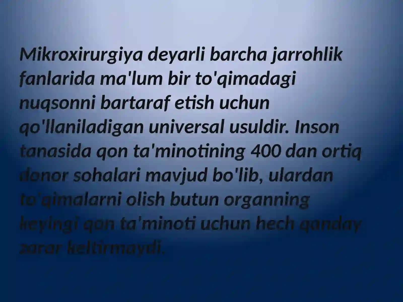Mikroxirurgiya usullarini qo'llab yuz jag' sohasi nuqson va shakl buzilishlarini plastikasi.Yuz toʻqimalari plastikasi 2