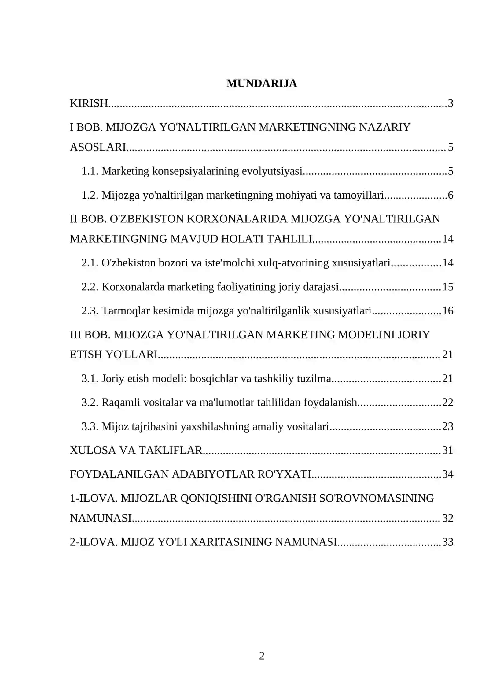 MIJOZGA YO'NALTIRILGAN MARKETINGNING MAVJUD HOLATI TAHLILI 2