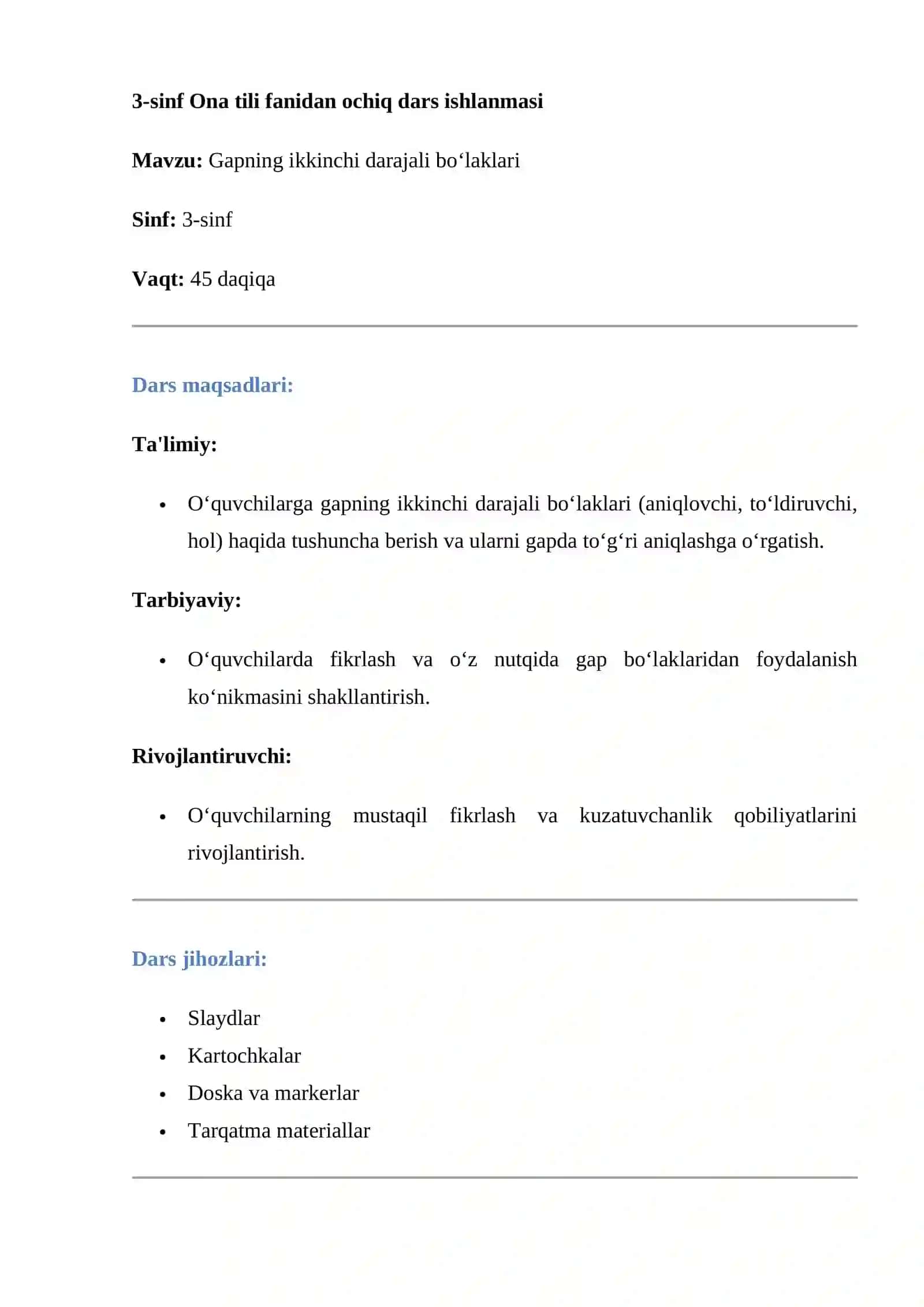 3_sinf_ona_tili_Gapning_ikkinchi_darajali_bo'laklar 2
