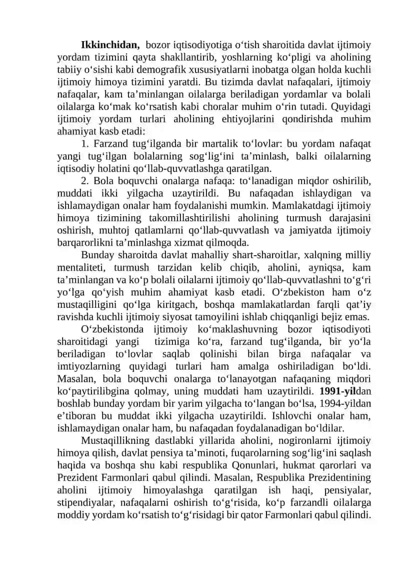 O‘ZBEKISTON RESPUBLIKASIDA IJTIMOIY SOHADAGI ISLOHOTLAR 2