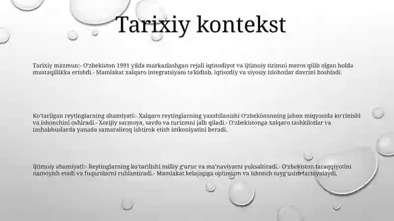Xalqaro Reytinglardagi Ko'Rsatkichlarning Ko'Tarishning Tarixiy Va Ijtimoiy Ahamiyati 2