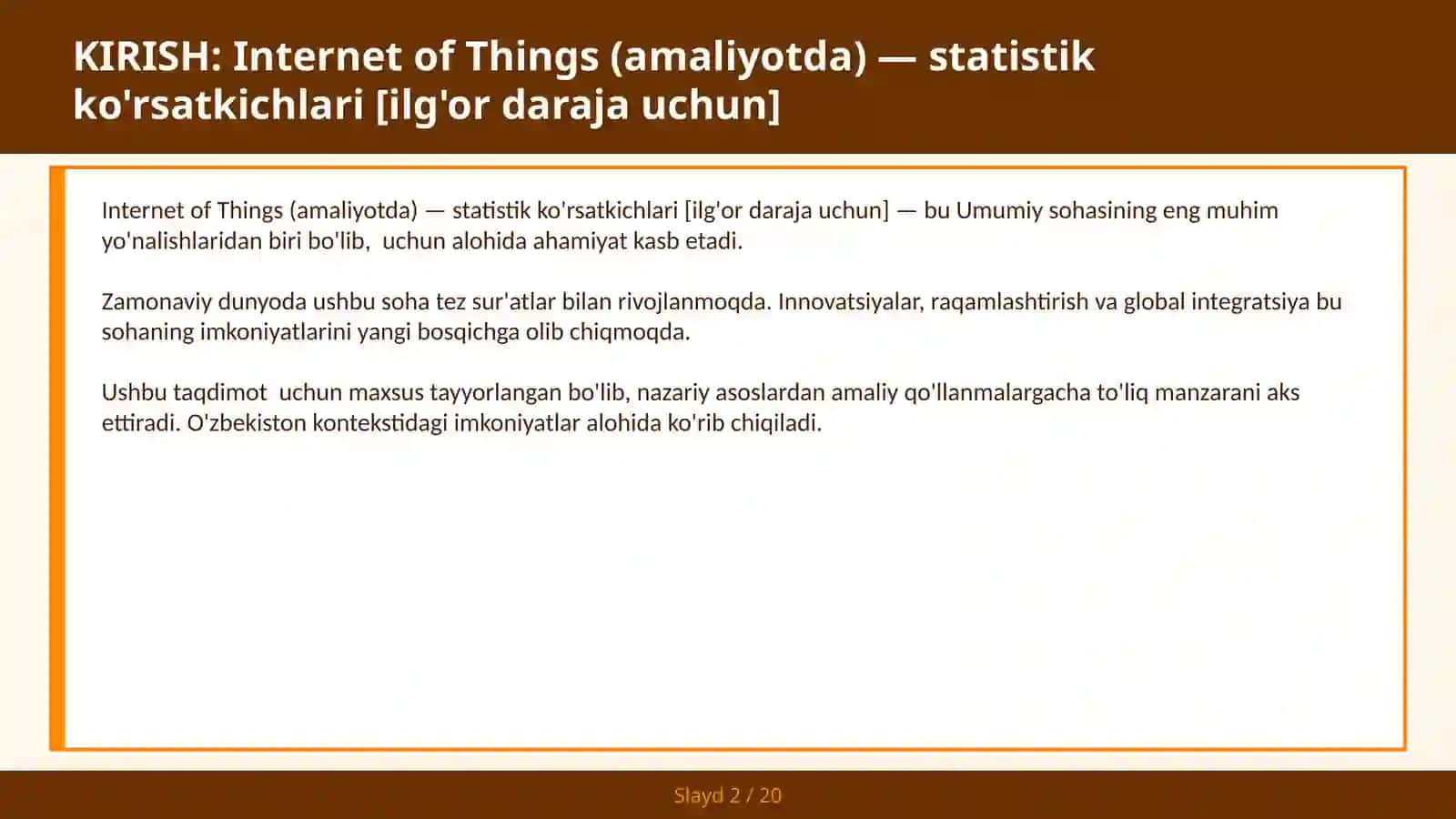Internet of Things (amaliyotda) — statistik ko'rsatkichlari [ilg'or daraja uchun] 2