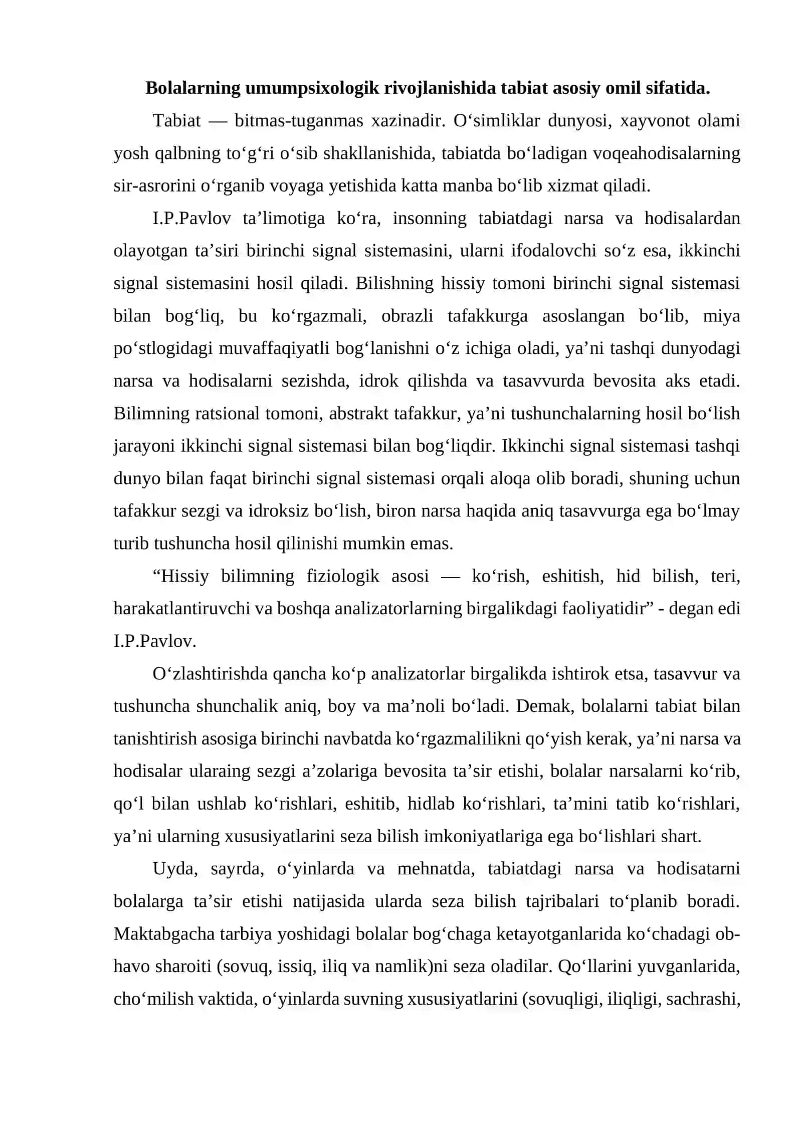 MTMda tabiat bilan tanishtirishning mazmuni (2-Amaliy mashg‘ulot) 2