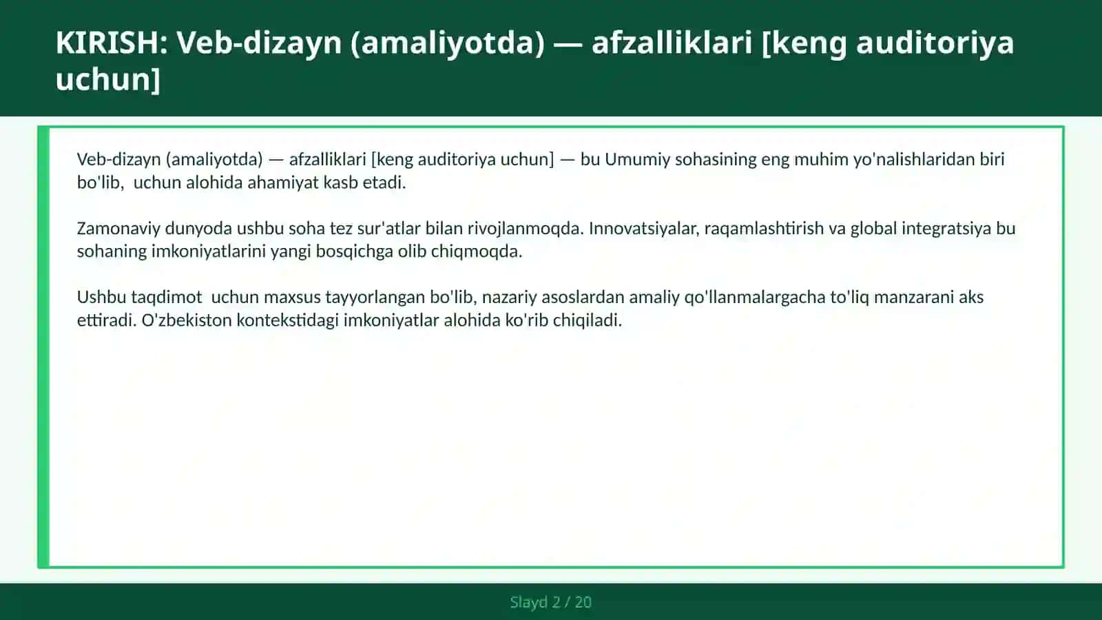 VEB-DIZAYN (AMALIYOTDA) — AFZALLIKLARI [KENG AUDITORIYA UCHUN] 2