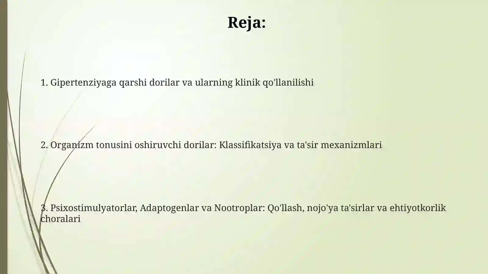 Gipertenziv vositalar. Odam organizmi tonusini kuchaytiruvchi dorivositalari 2
