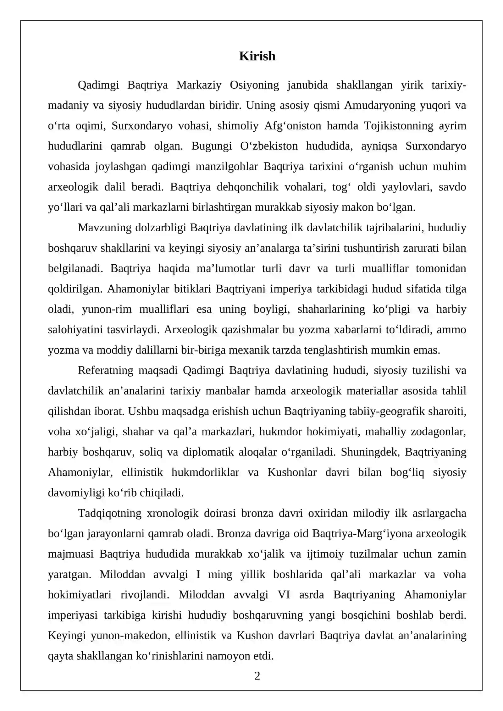 Qadimgi Baqtriya davlati: hududi, siyosiy tuzilishi va davlatchilik an’analari 2