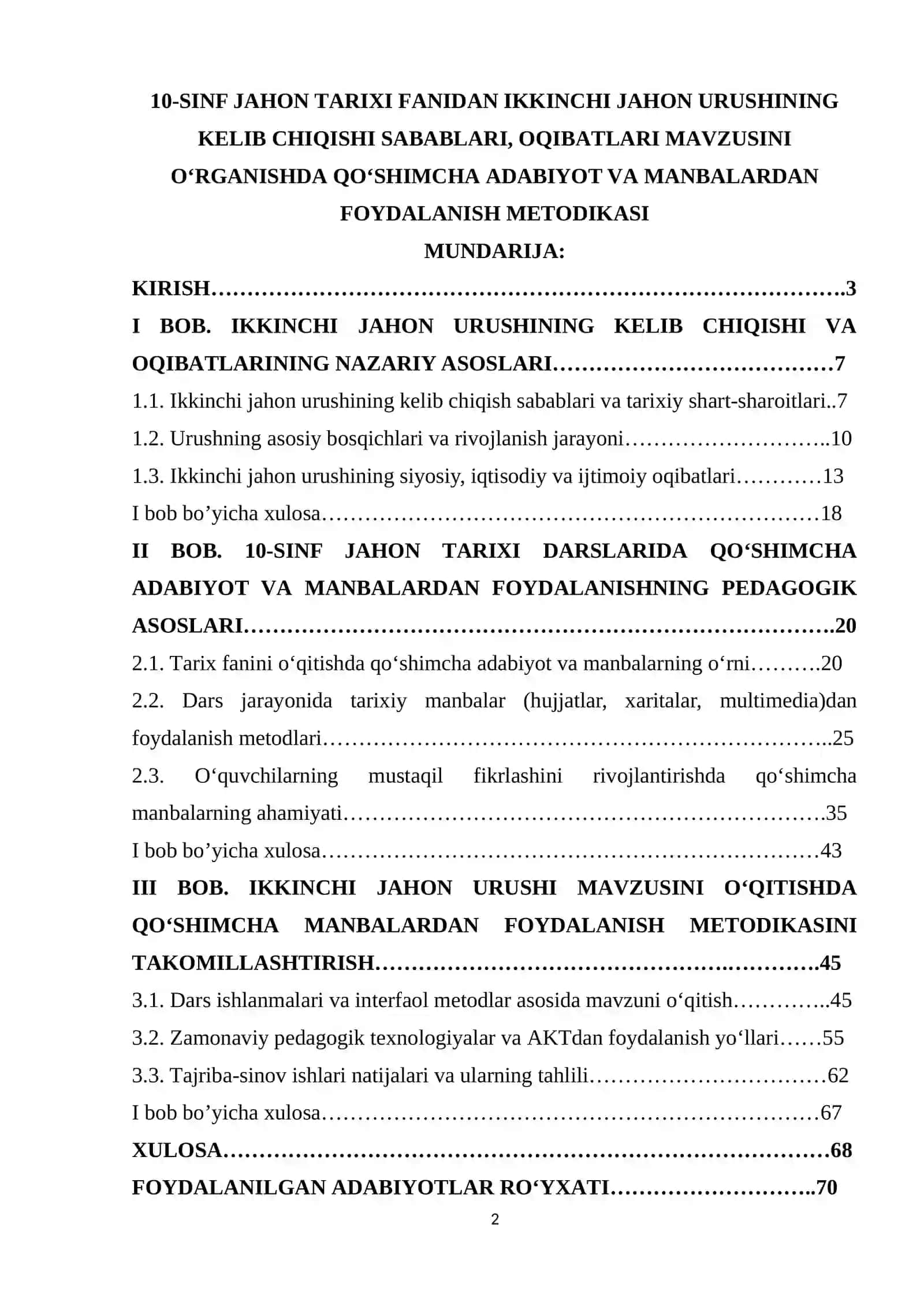 10-SINF JАHОN TАRIXI FАNIDАN IKKINCHI JАHОN URUSHINING KELIB CHIQISHI SАBАBLАRI, ОQIBАTLАRI MАVZUSINI О‘RGАNISHDА QО‘SHIMCHА АDАBIYОT VА MАNBАLАRDАN FОYDАLАNISH METОDIKАSI 2