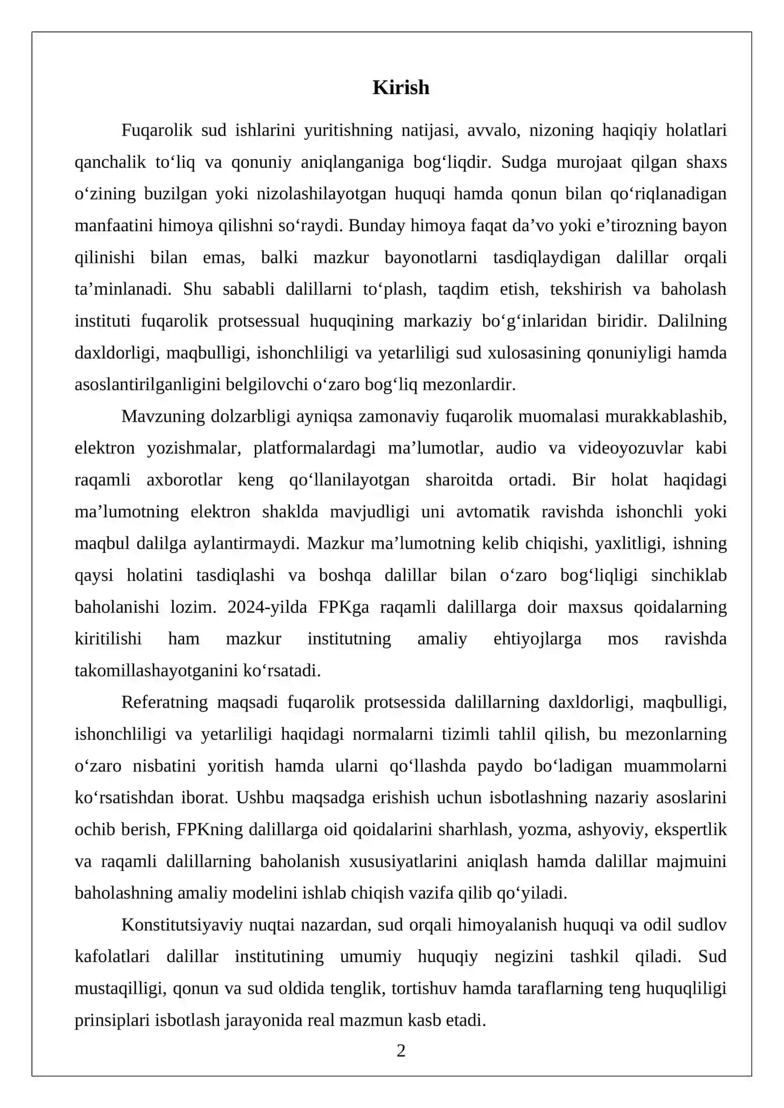 Dalillarning daxldorligi, maqbulligi, ishonchliligi va yetarliligi 2