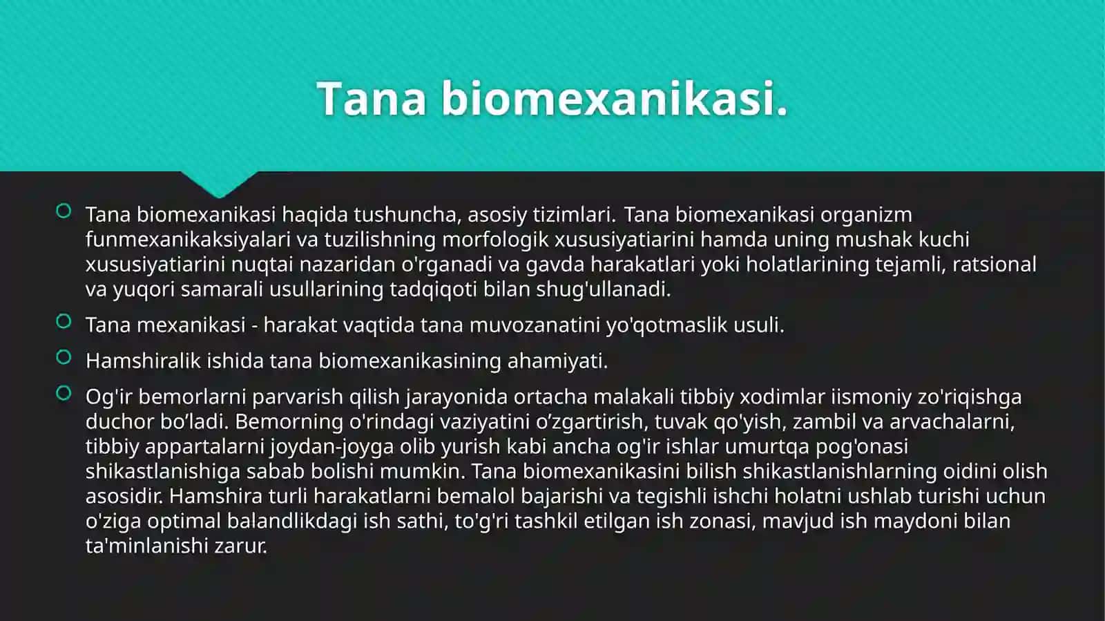 Tana biomexanikasi va bemorning xavfsizligini ta’minlash 2