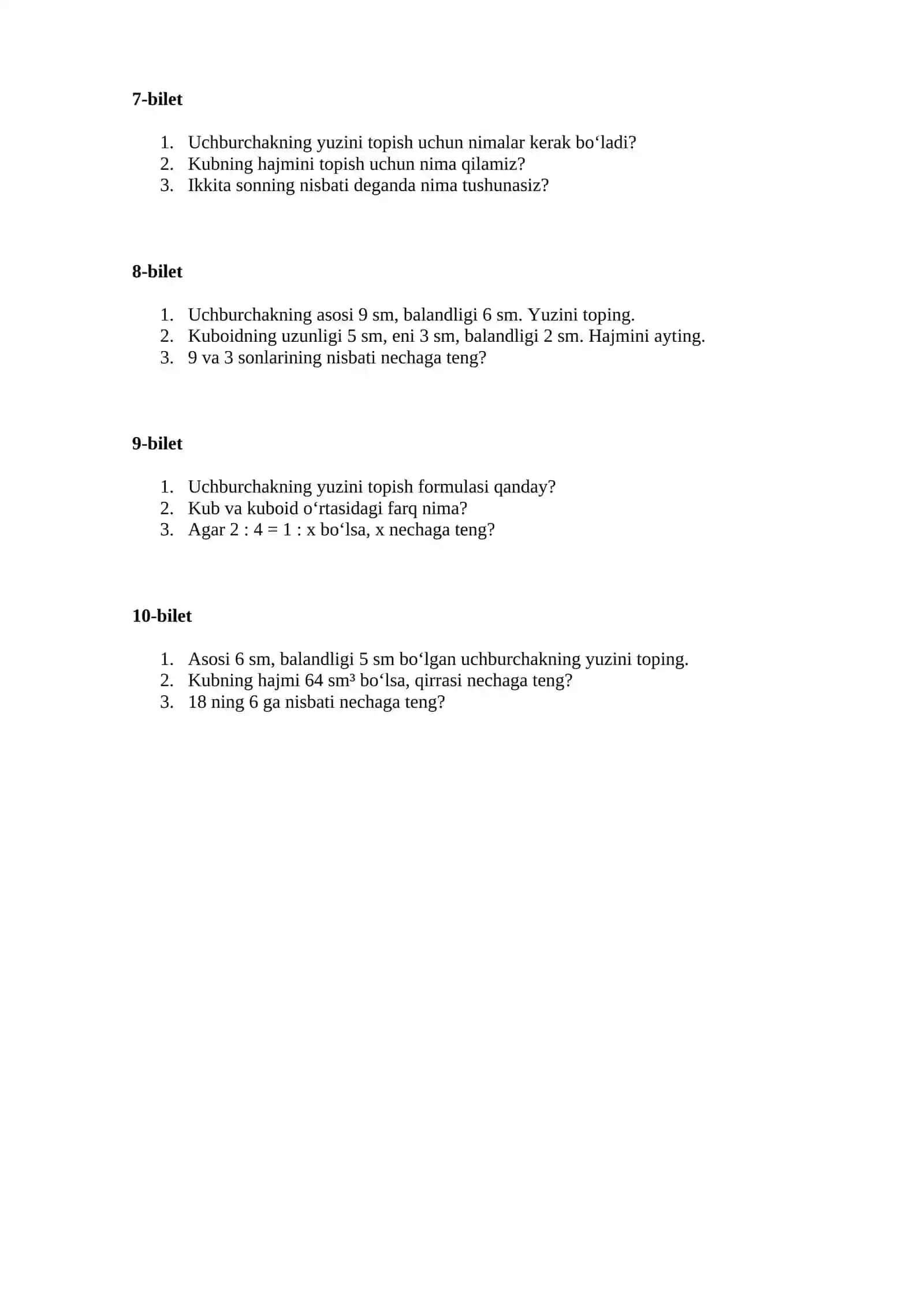 5-sinflar uchun test 2