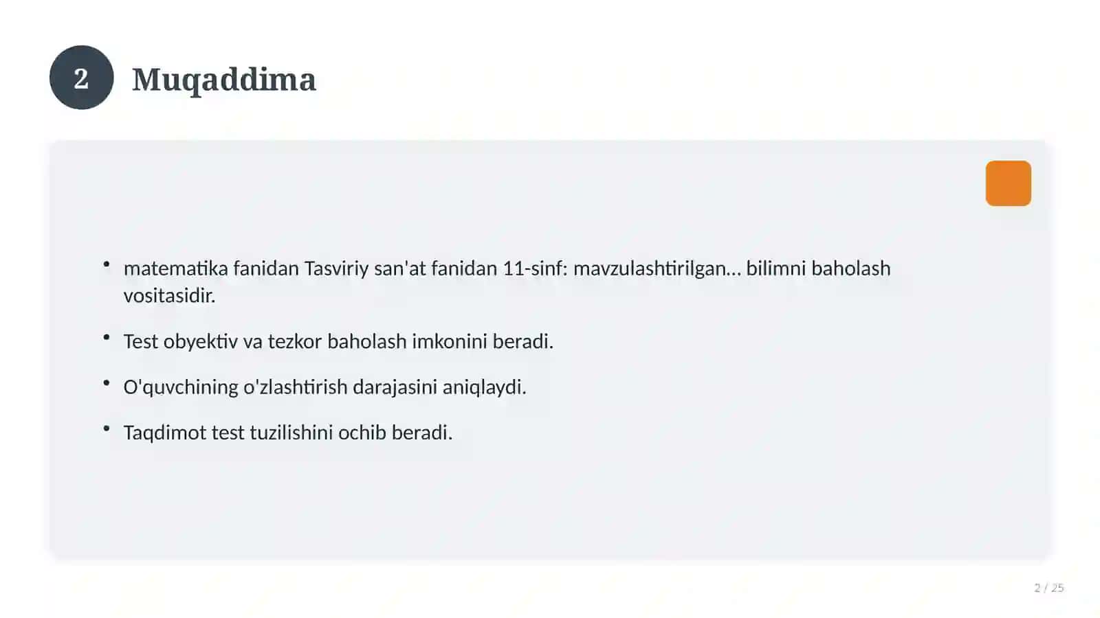 Tasviriy san'at fanidan 11-sinf: mavzulashtirilgan nazorat ishi va tahlil 2