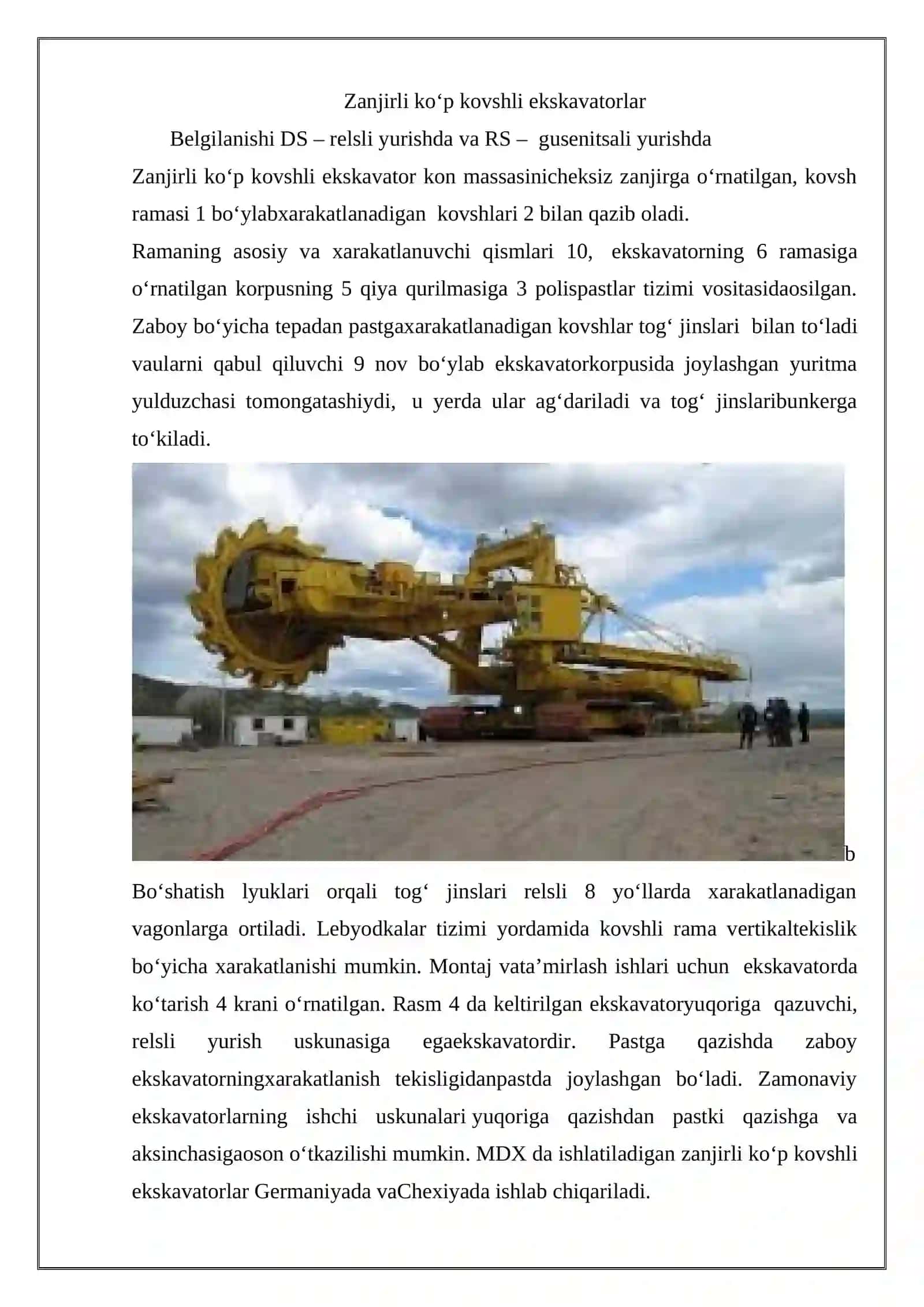 Zanjirli ekskvatorlarning ish unumdorligi 2