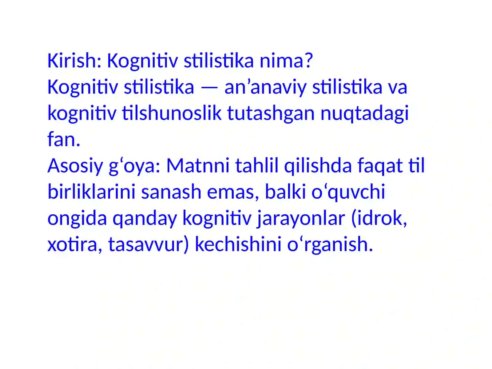 Kognitiv stilistika: Til, Tafakkur va Matn talqini 2