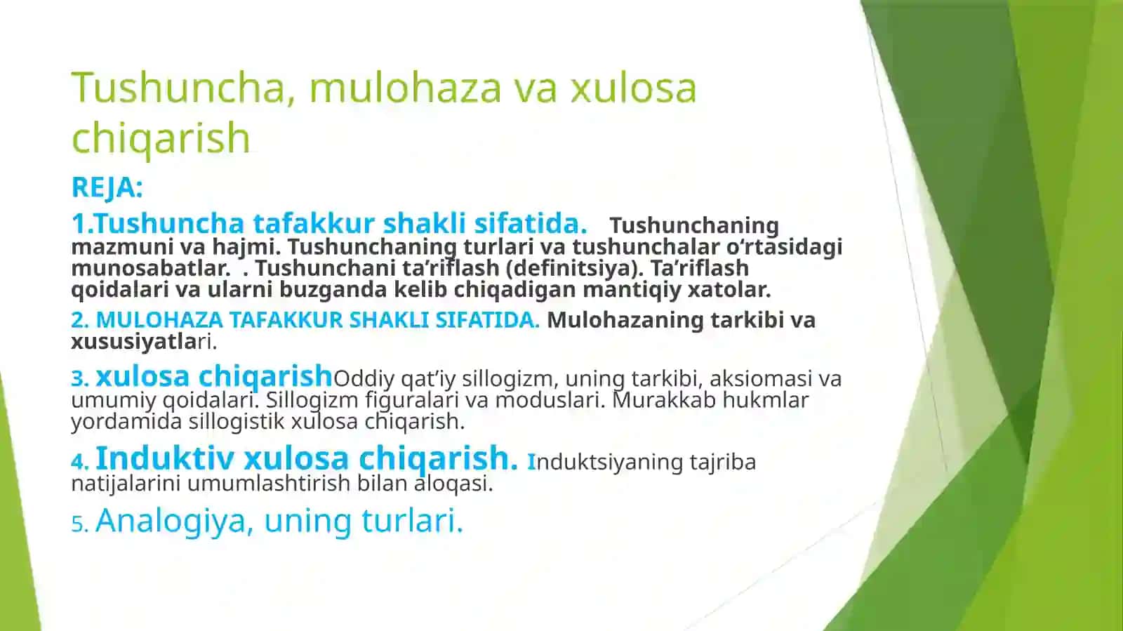 Tushuncha, mulohaza va xulosa chiqarish 2