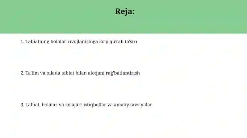Tabiat-bolalarni har tomonlama kamol topishida asosiy omil sifatida 2