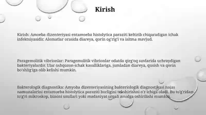 Amyoba Dizenteriyasi, Paragemolitik, Nag - Vibrionlar, Tibbiyot Amaliyotidagi Ahamiyati VaBaktereologikDiagnoostikasi 2