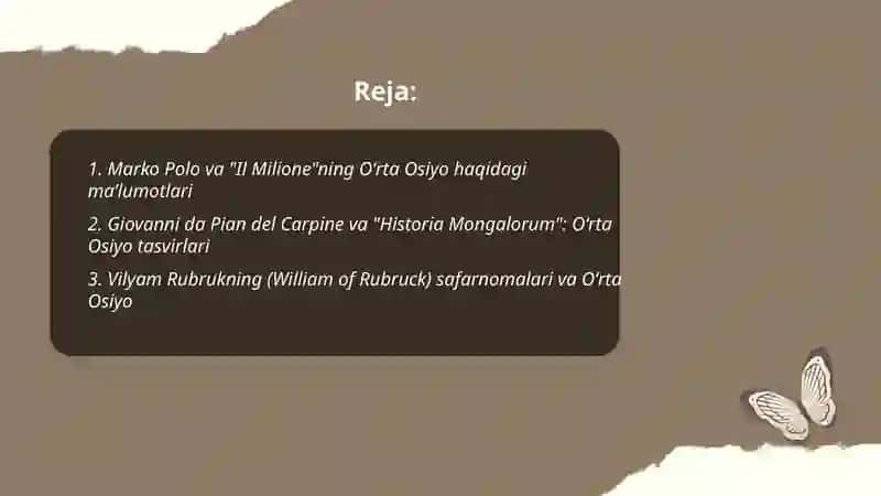 Oʻrta Osiyo haqida XVII asrgacha yozilgan Yevropa tildagi yozma maʼlumotlar 2