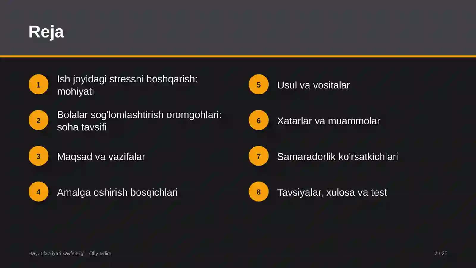Hayot faoliyati xavfsizligi · Oliy ta'lim 2