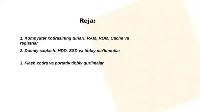 Kompyuter xotirasi turlari va tibbiy ma'lumotlar saqlash 2