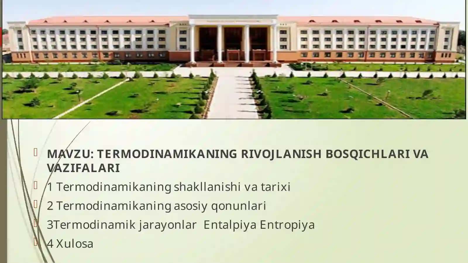 TERMIZDAVLATUNIVERSITETIKIMYOFAKULTETIKIMYOYO‘NALISHI323-GURUHTALABASIYO’LDOSHEVADILICHEHRANINGKIZIKAVIYKIMYOFANIDANTAYYORLAGANTAQDIMOTI 2