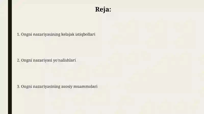 Ongni nazariyasi yo'nalishlari va asosiy muammolar 2