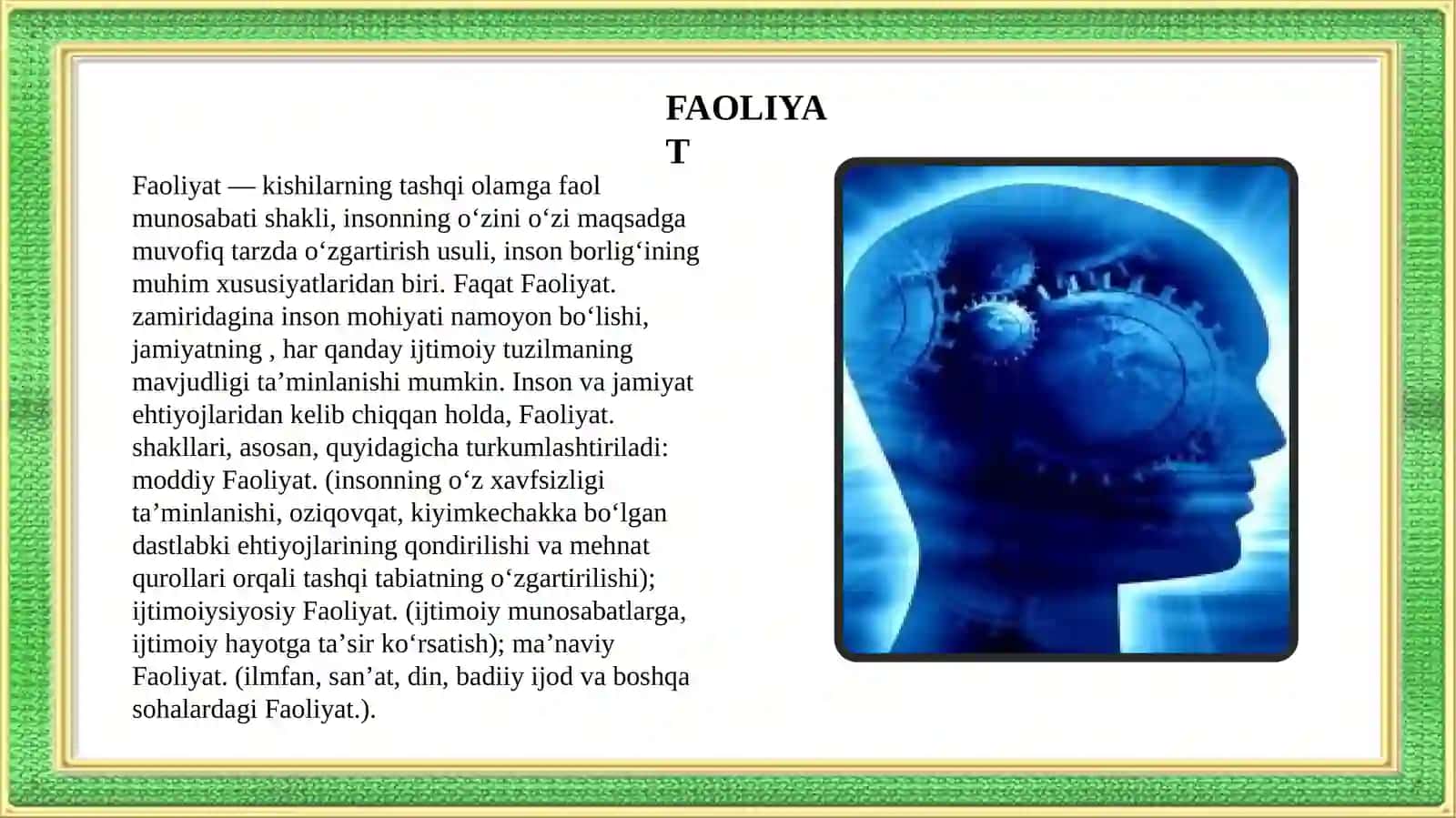 FAOLIYAT va UNING TURLARI 2