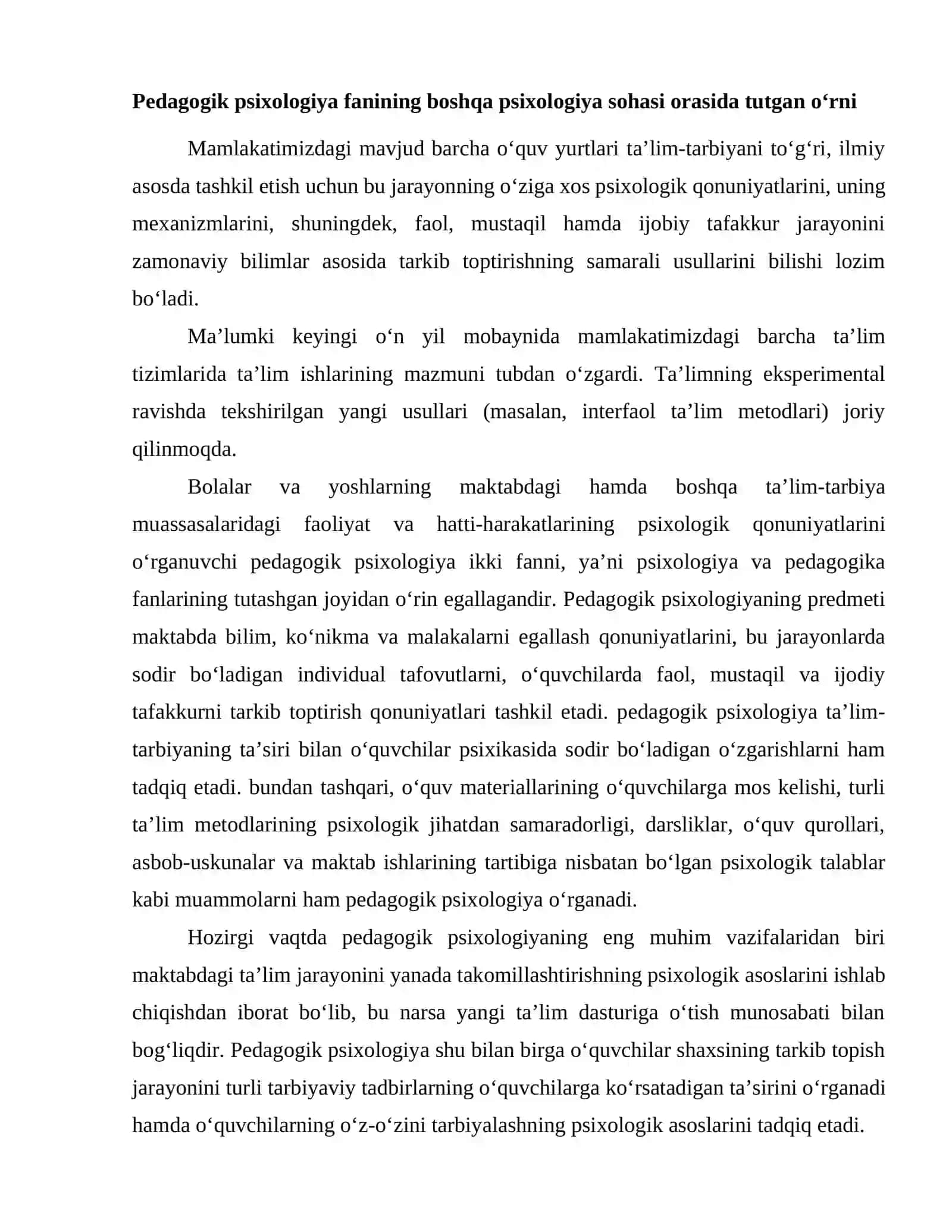 Pedagogik psixologiya fanining predmeti, vazifalari va ahamiyati 2