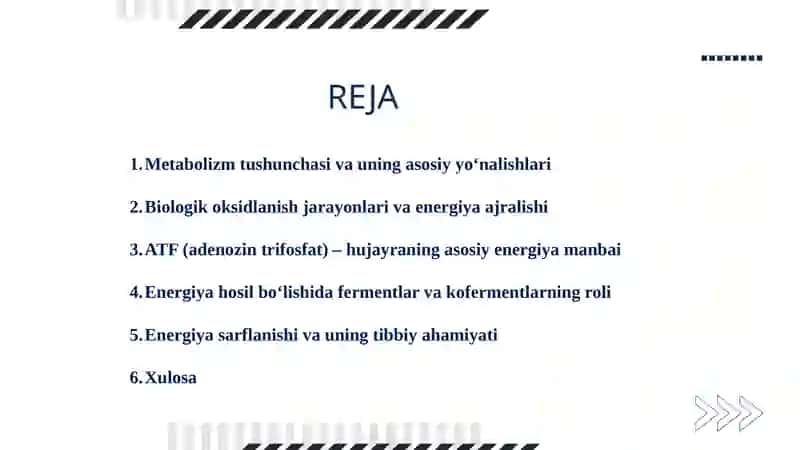 Metabolizm jarayonida energiya hosil bo’lishi va sarflanishi 2