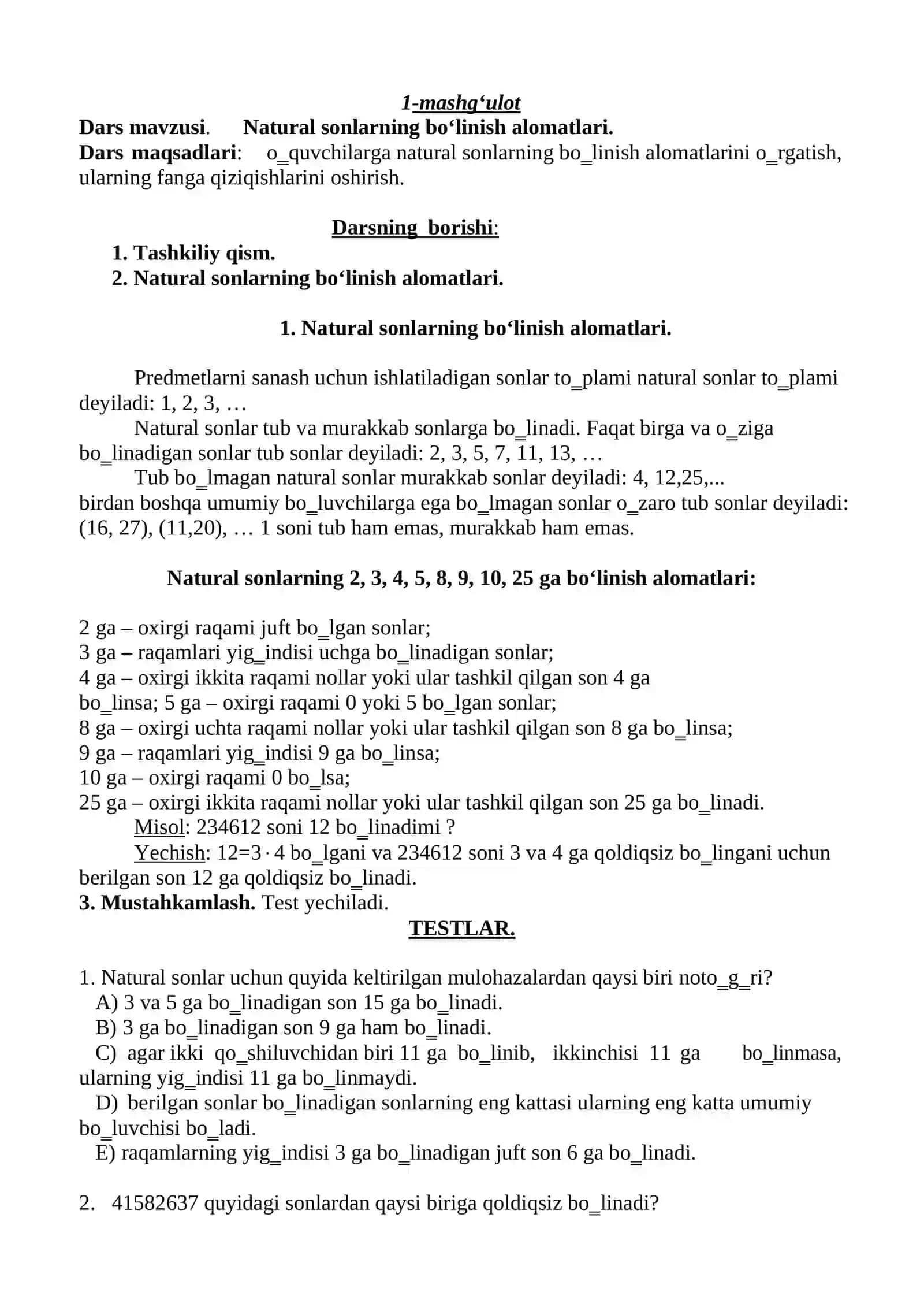Matematika to'garak. Barcha sinflar uchun. 2