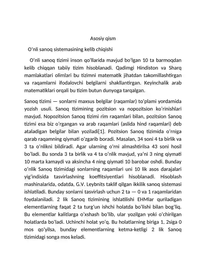 O‘NLI SANOQ SISTEMASI 2