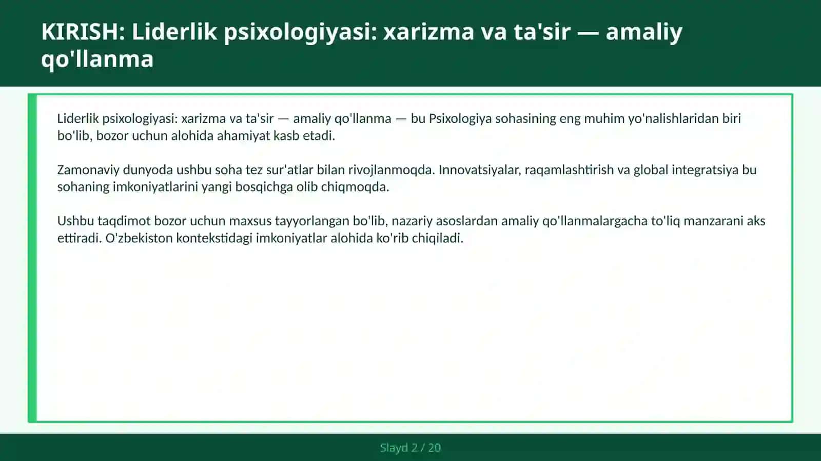 Liderlik psixologiyasi: xarizma va ta'sir — amaliy qo'llanma 2