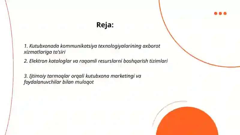 KUTUBXONALARNING KOMMUNIKATSIYA TEXNOLOGIYALARINING KUTUBXONA FAOLIYATIGA TAʼSIRI VA BOSHQARUVI 2