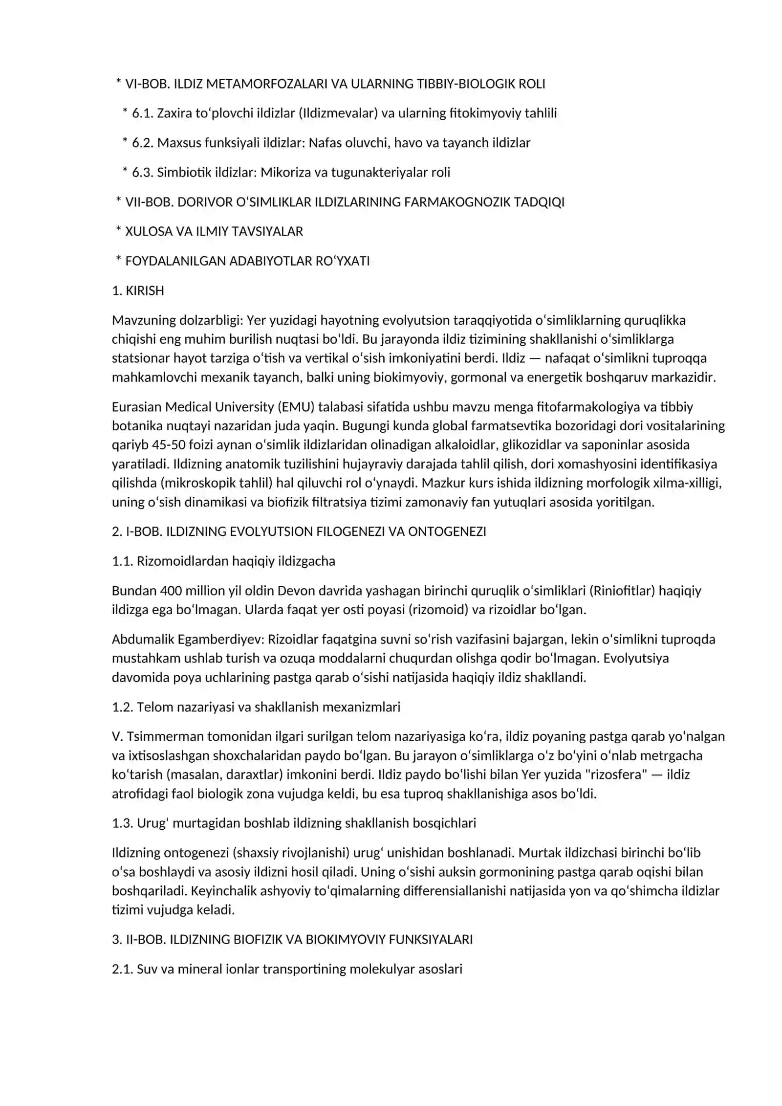 ILDIZNING MORFOLOGIK VA ANATOMIK TUZILISHI, GISTOGENEZI HAMDA BIOLOGIK-FARMAKOLOGIK ROLI 2